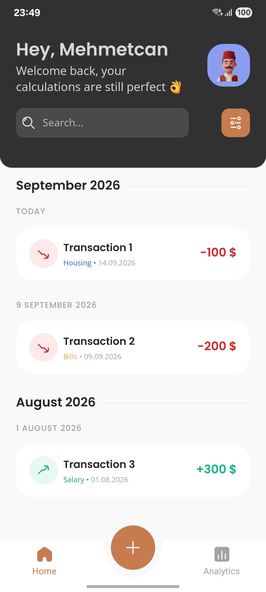 SelfFinance — Home screen, light theme